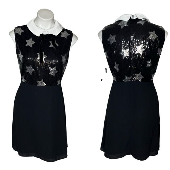 MODCLOTH Reigning Starlet A-Line Dress Black Silver Stars Sequined Bodice Size 8 - Picture 13 of 13
